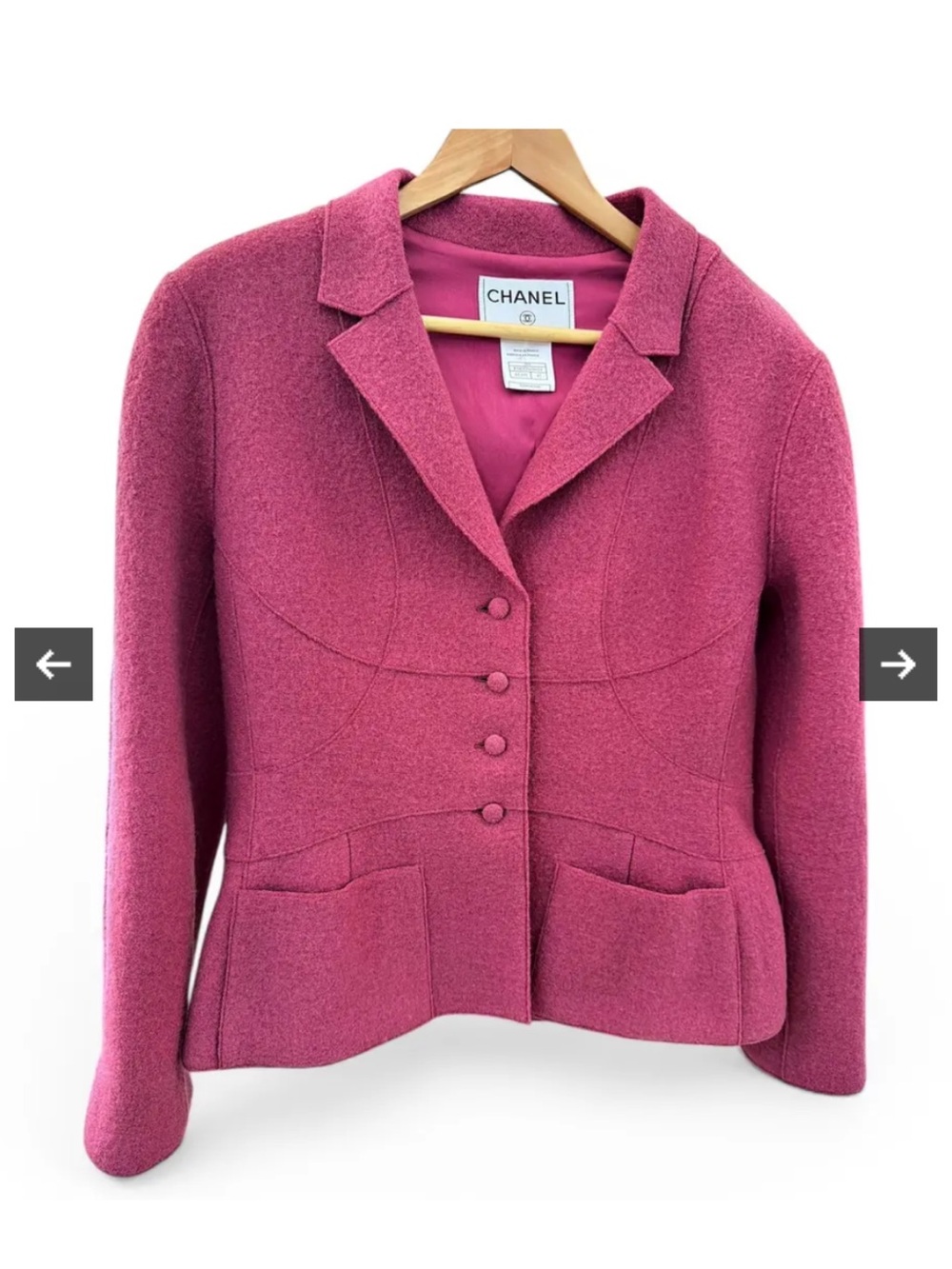 CHANEL Raspberry Pink Wool Blend Tailored Blazer